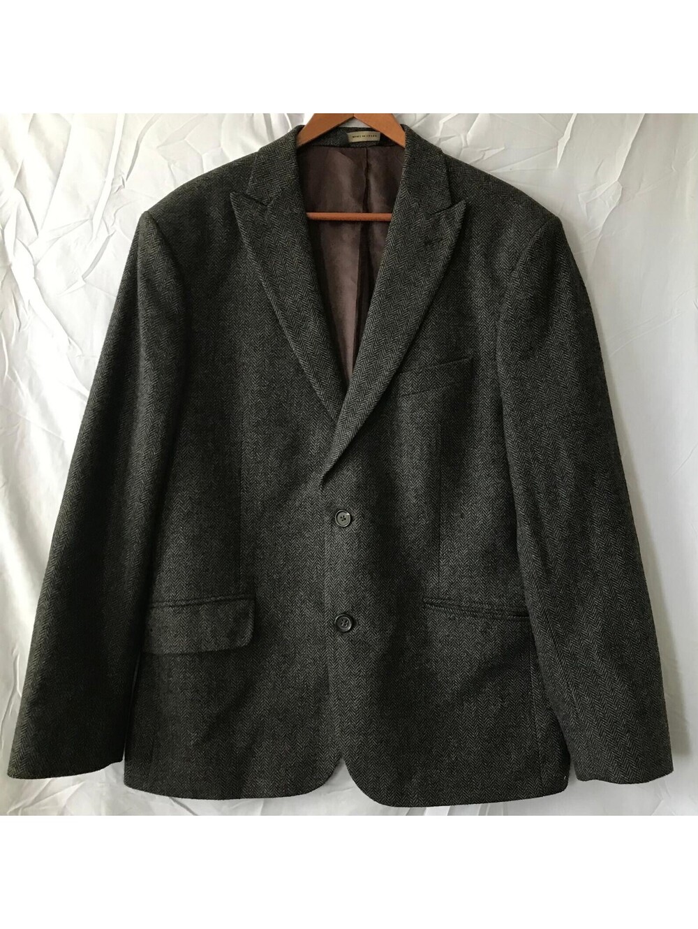 Banana Republic Blazer Mens 42S Gray Herringbone Tweed Elbow Patch Vintage